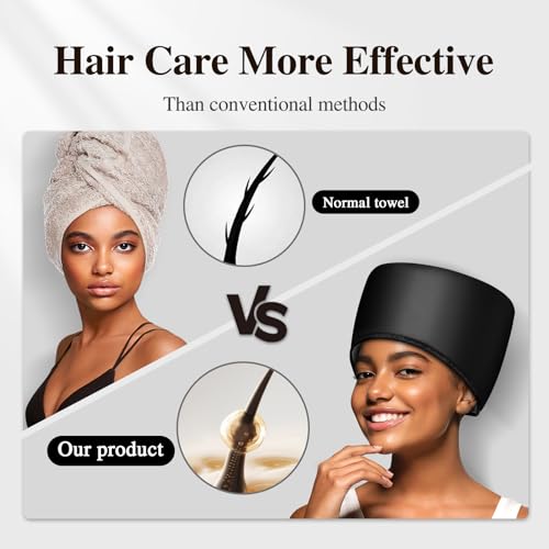 Heated Electric Thermal Steamer Cap for Natural Black Hair - Black