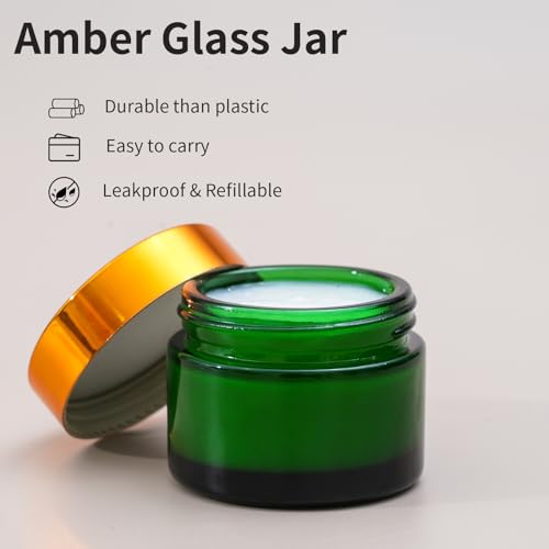 OverNews 4PCS Green Travel Size Glass Cosmetic Jars with Black Lids & Spatulas