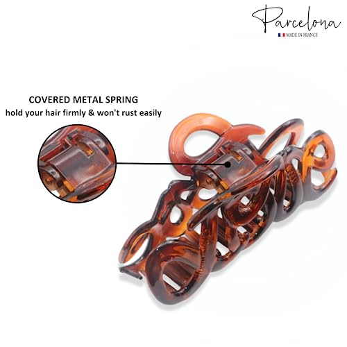 French Love Tortoise Shell Hair Claw Clip 3 Inch No Slip Grip Elegant Style