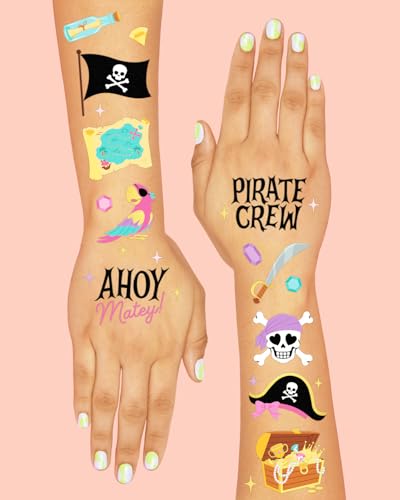 48 Pirate Crew Temporary Tattoos Gold Foil Kids Party Favors Set