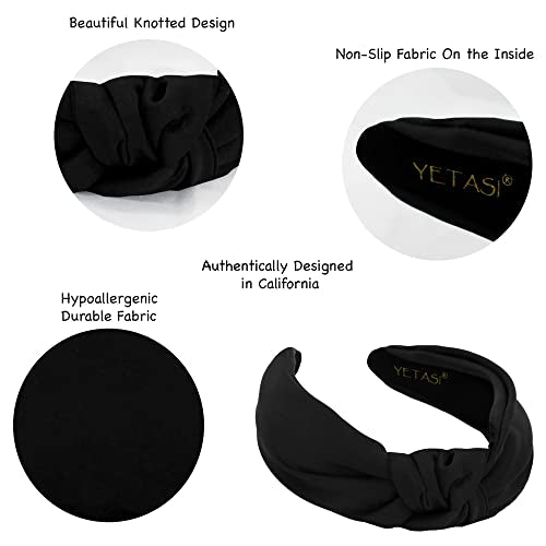 Elegant Black Satin Knotted Headband for Women - Non-Slip Silk Design