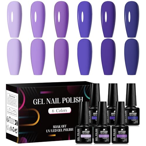 MTSSII 6-Pack Purple Blue Gel Nail Polish Set - Long Lasting UV LED Soak Off Manicure Kit for Home & Gift