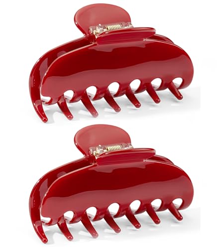 2Pcs Acetate Hair Claw Clips - 3.3 Inch Cherry Red Clips for Thick Hair