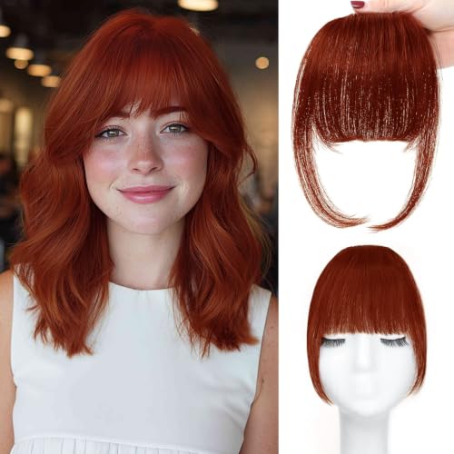 Human Hair Clip-In Bangs for Women - Auburn Copper, Easy Style Change