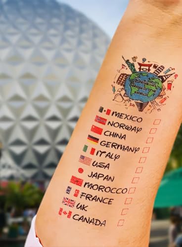 Epcot Travel Temporary Tattoos - Pack of 8 Global Adventure Markers