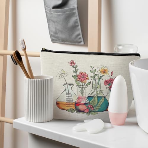 Science Teacher Gifts Floral Beakers Makeup Bag - Chemistry Design