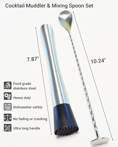 Stainless Steel Cocktail Muddler & Mixing Spoon Set - 2 Piece