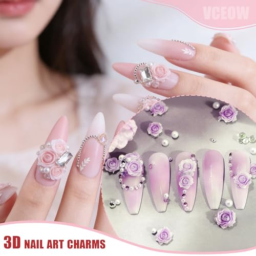 Flower Nail Charms,Colorful Resin Art Decor with Leaves and Gold