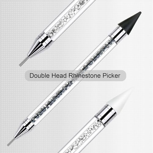 Tatuo 4 Pcs Rhinestone Picker Dotting Pen Set – Dual-Ended Wax & Stainless Tips (White + Black)