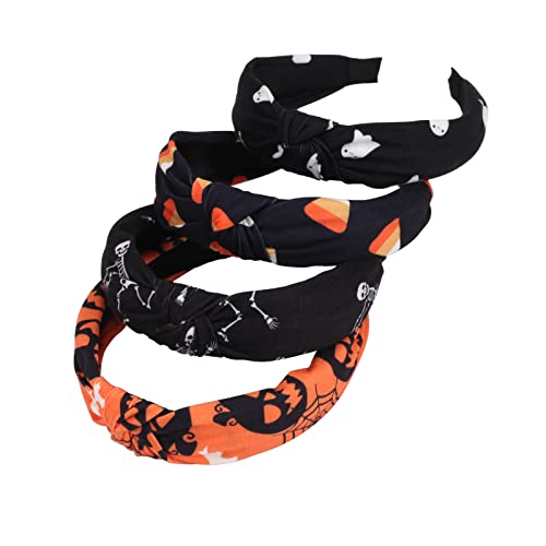 Halloween Headband-C 4 Pack Skeleton Ghost Pumpkin Bat Hairbands for Women & Girls