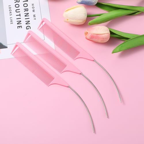 Mabor 3 Pcs Rat Tail Combs for Hair Styling - Curved Fine Tooth