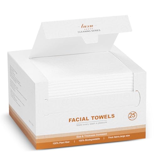LUXU Disposable Face Towels - 25 Pack, 9.8"x9.8" Biodegradable Towelettes