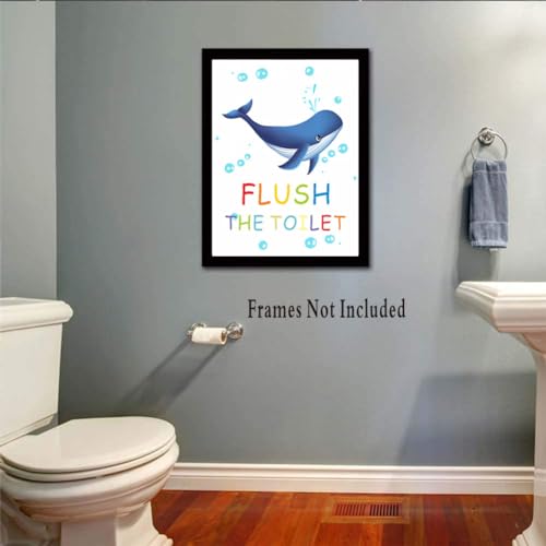 Colorful Ocean Animal Quote Art Print Set for Kids' Bathroom - 4 Unframed 8x10 Canvas Prints