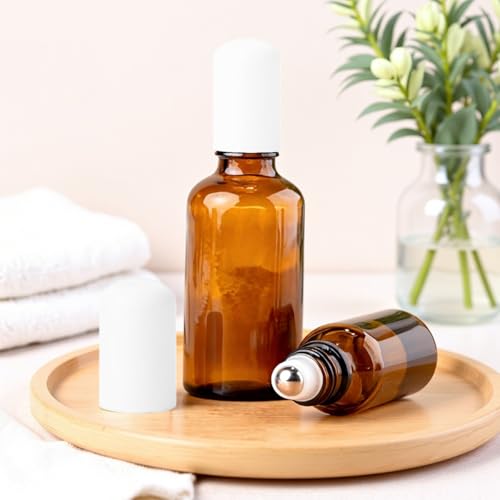 Erioctry 3 Pack 20ml Amber Glass Roller Bottles for Essential Oils & Perfumes