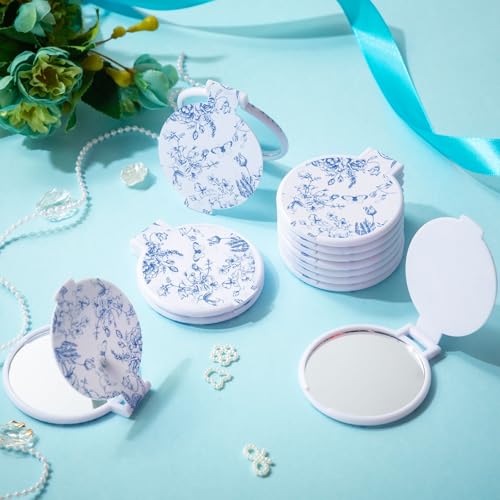 Blue Floral Mini Compact Mirrors Bulk 12 Pcs for Bridesmaid Gifts & Bridal Party
