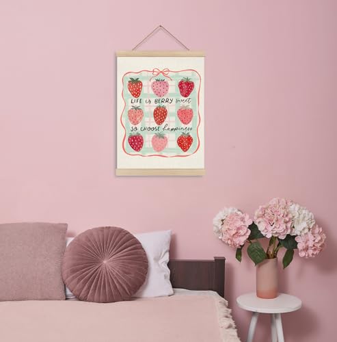 Pink Bow Strawberry Wall Art Poster - 12x16 Inch Hanging Decor