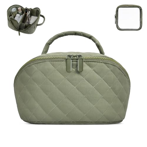 Large Waterproof Makeup Bag for Women - Quilted Puffer Toiletry Bag