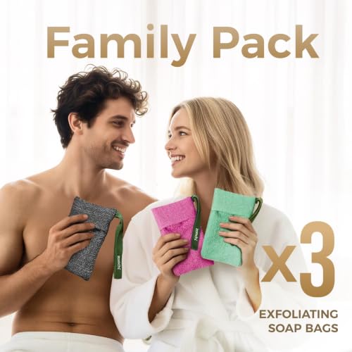 ZOMCHI Exfoliating Soap Saver Bag – 3 Pack (Pink, Mint, Gray)