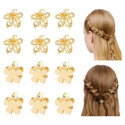 CWJCYTNSN Gold Flower Claw Hair Clips 12Pcs 0.6" Mini Nonslip for Thick or Fine Hair - Variation: Gold flower
