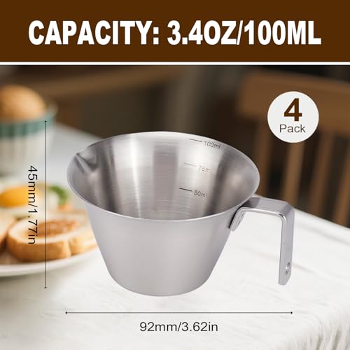 RETON 4 Pack Stainless Steel Espresso Measuring Cups - 3.4oz