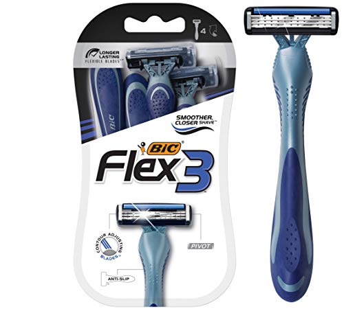 BIC Flex 3 Men’s Disposable Razor Kit - 4 Blades, Aloe Lubricant, Travel Friendly