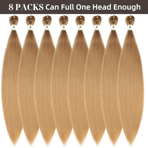 Nescorner 27# Pre Stretched Braiding Hair 24 Inch 8 Pack for Women, Yaki Straight Texture