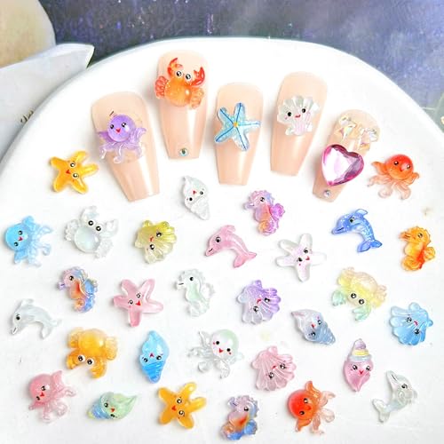200Pcs Ocean Nail Art Charms - Sea Animal Rhinestones for DIY