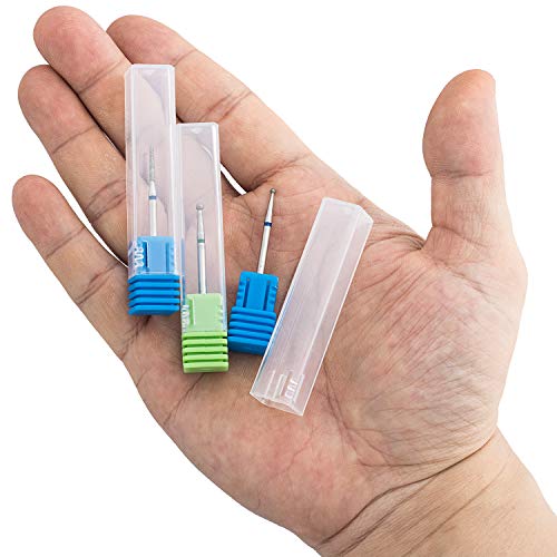 OIIKI 3Pcs Diamond Nail Drill Bits Set - Ball & Needle Shaped Carbide Bits for Cuticle Cleaning, 3/32 Shank (Blue/Green)
