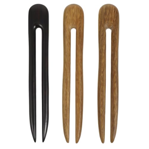 FRCOLOR U Shape Hairpins Set - 3 Wooden Hair Sticks for Updos