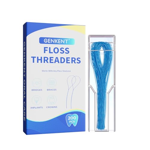 GENKENT 200 Count Dental Floss Threaders for Braces Bridges Implants – Deep Clean (2 Pack)