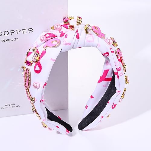 Pink Ribbon Headband A for Breast Cancer Awareness Women Support Knotted Hair Accessory