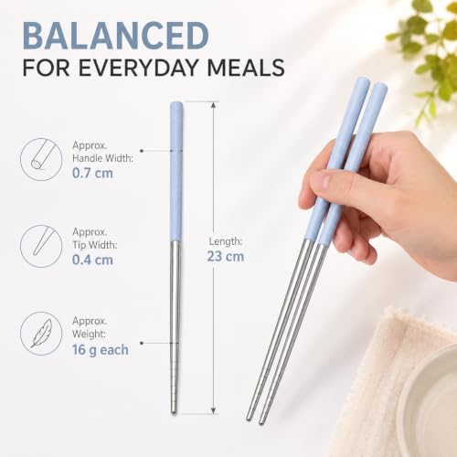 AQUP 304 Stainless Steel Chopsticks - 4 Pairs, Non-Slip, Multicolor