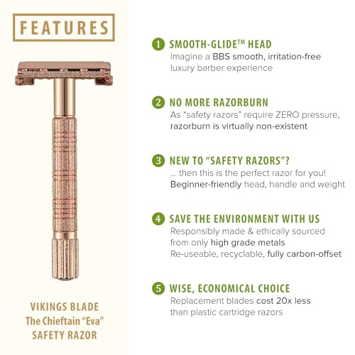 Vikings Blade Eva Safety Razor for Women - Rose Gold, Double Edge Shaver