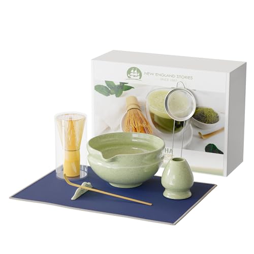 Complete Matcha Whisk Set with Ceramic Bowl & Bamboo Tools - 7 Pcs