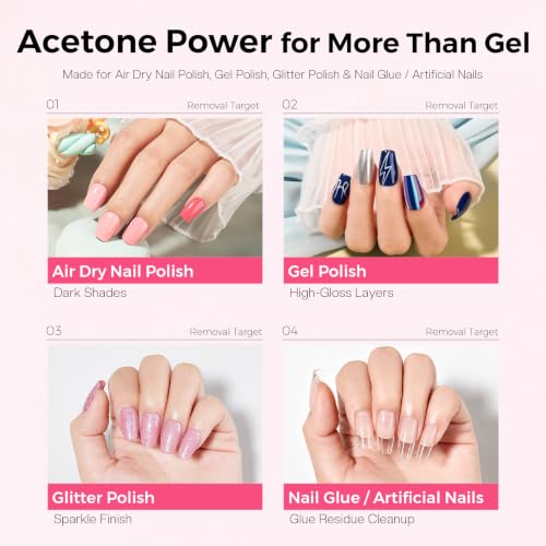 Morovan Rose Acetone Nail Polish Remover - Gentle, Fast Gel & Nail Adhesive Removal, 8 Fl Oz