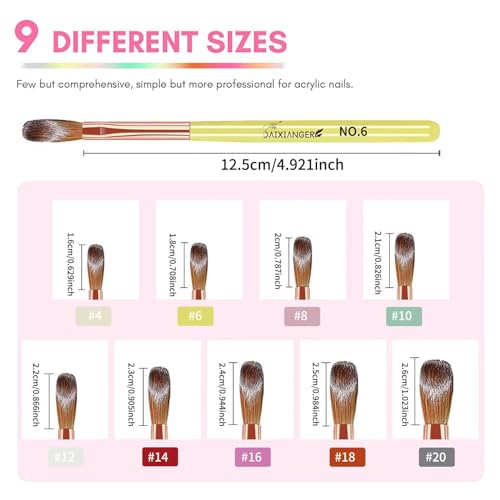 DAIXIANGER 9Pcs Acrylic Nail Brush Set for Professional Nail Art & 3D Carving