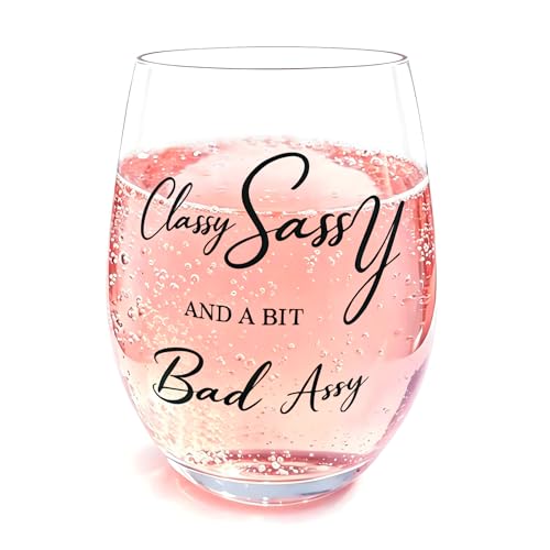 Funny Stemless Wine Glass - Classy Sassy Gift for Women
