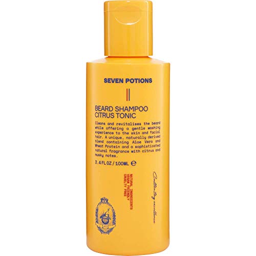 SEVEN POTIONS Beard Shampoo for Men, Natural Citrus Tonic Wash, 3.4 Fl Oz