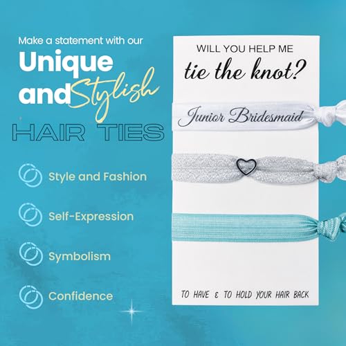 Teal Junior Bridesmaid Hair Ties - Infinity Collection 3pcs No Crease Elastic Wedding Accessories