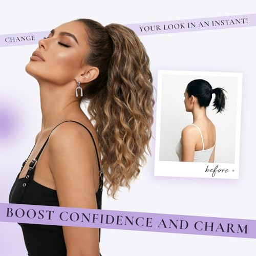 ZQIAN BEAUTY 18-Inch Curly Wavy Ponytail Extension - Ash Blonde with Blonde Ends