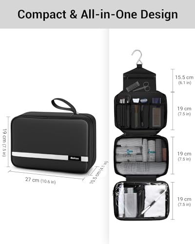 Maliton Black Hanging Toiletry Bag for Travel - Waterproof & Spacious
