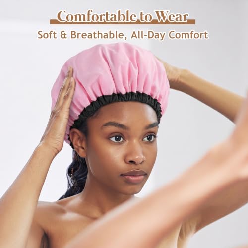 SHEOMERN Pink XX-Large Adjustable Shower Cap - Waterproof & Soft Terry Lined for Long Hair, Braids, Dreadlocks