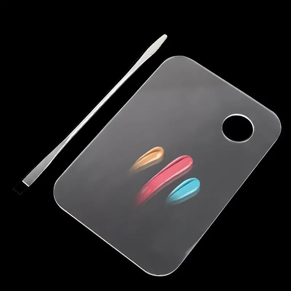 Acrylic Makeup Palette Set - 2pcs Cosmetic Mixing Trays with Spatulas for Foundation & Nail Art | Rectangle