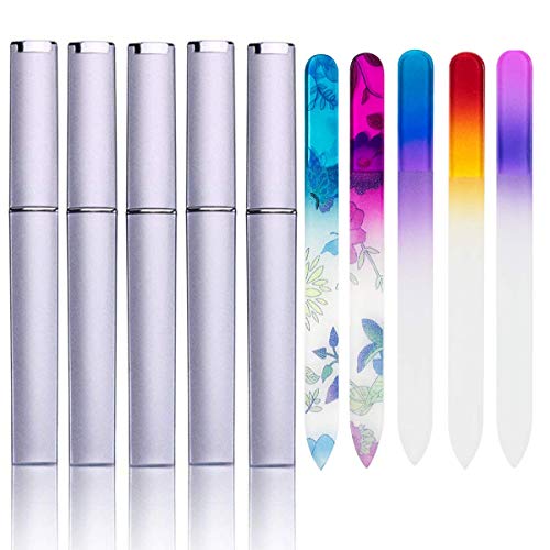5-Pack Crystal Glass Nail Files with Protective Case - Gentle Manicure Set