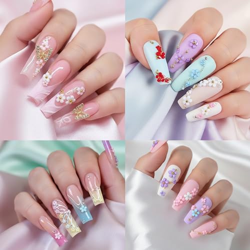 Pink & White 3D Flower Nail Charms Set - Acrylic Nail Art Decorations, 2 Boxes