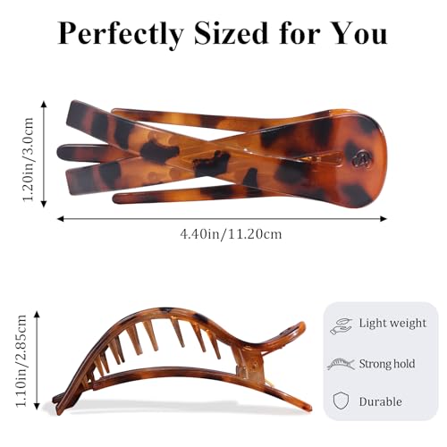 Amlaidu Stackable Flat Hair Clips for Women - Black & Tortoise, Medium to Thick Hair