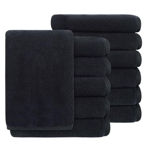 SINLAND Ultra Soft Microfiber Face Towels, Black 12x12 Inch - Multi-Purpose Washcloths