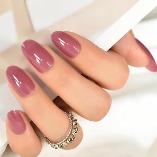 iBeautying Taro Red Press-On Nails - Medium Short Round Shape Kit