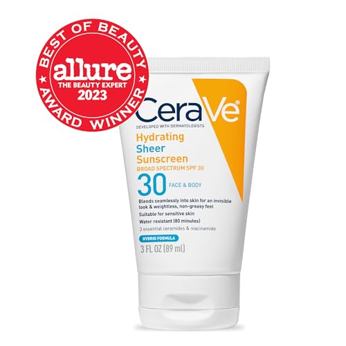 CeraVe Hydrating Sheer Sunscreen SPF 30 3oz - Water-Resistant, Sensitive Skin