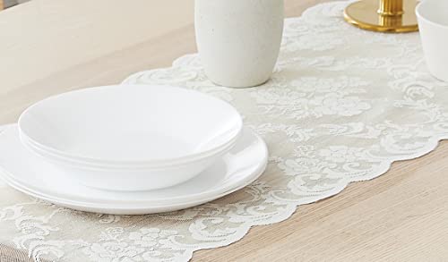 Ivory Lace Table Runner with Tassels - 14 x 36 Inch for Weddings & Holidays